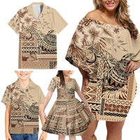 Vaiaso o le Gagana Samoa Family Matching Off Shoulder Short Dress and Hawaiian Shirt Siapo Motif Beige LT7 - Polynesian Pride