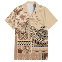 Vaiaso o le Gagana Samoa Family Matching Off Shoulder Short Dress and Hawaiian Shirt Siapo Motif Beige LT7 Dad's Shirt - Short Sleeve Beige - Polynesian Pride
