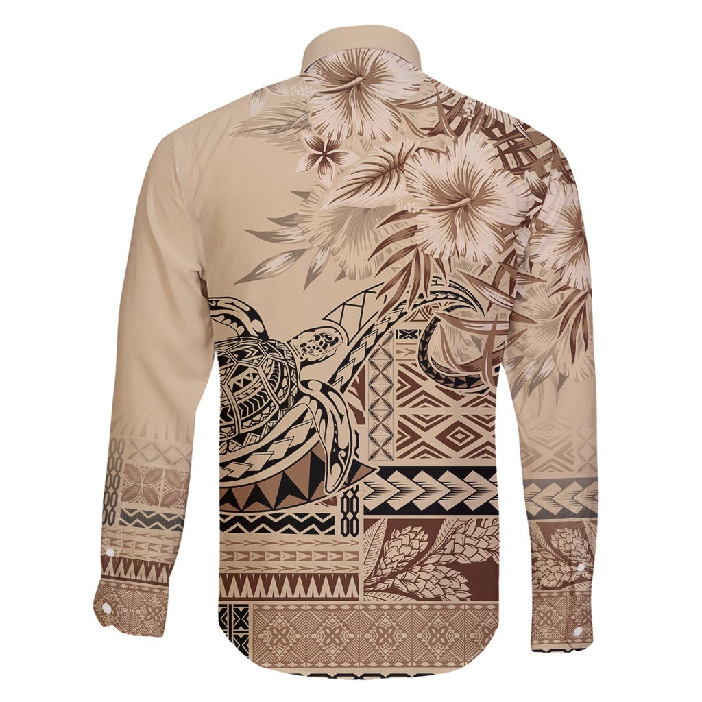 Vaiaso o le Gagana Samoa Family Matching Off Shoulder Short Dress and Hawaiian Shirt Siapo Motif Beige LT7 - Polynesian Pride