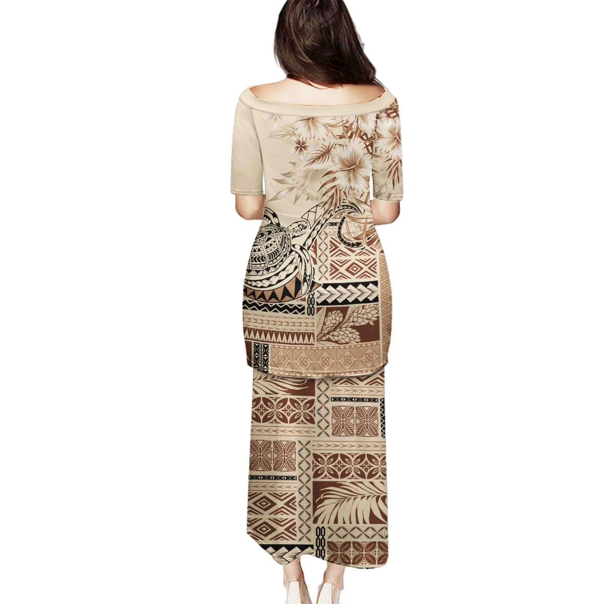 Vaiaso o le Gagana Samoa Family Matching Puletasi and Hawaiian Shirt Siapo Motif Beige LT7 - Polynesian Pride
