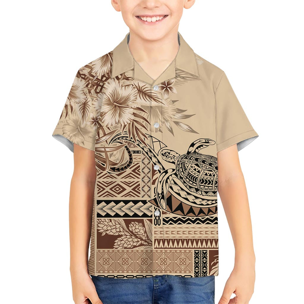 Vaiaso o le Gagana Samoa Family Matching Summer Maxi Dress and Hawaiian Shirt Siapo Motif Beige LT7 Son's Shirt Beige - Polynesian Pride