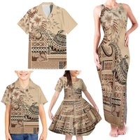 Vaiaso o le Gagana Samoa Family Matching Tank Maxi Dress and Hawaiian Shirt Siapo Motif Beige LT7 - Polynesian Pride