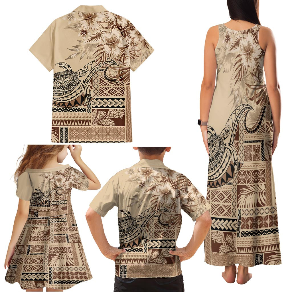 Vaiaso o le Gagana Samoa Family Matching Tank Maxi Dress and Hawaiian Shirt Siapo Motif Beige LT7 - Polynesian Pride