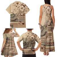 Vaiaso o le Gagana Samoa Family Matching Tank Maxi Dress and Hawaiian Shirt Siapo Motif Beige LT7 - Polynesian Pride