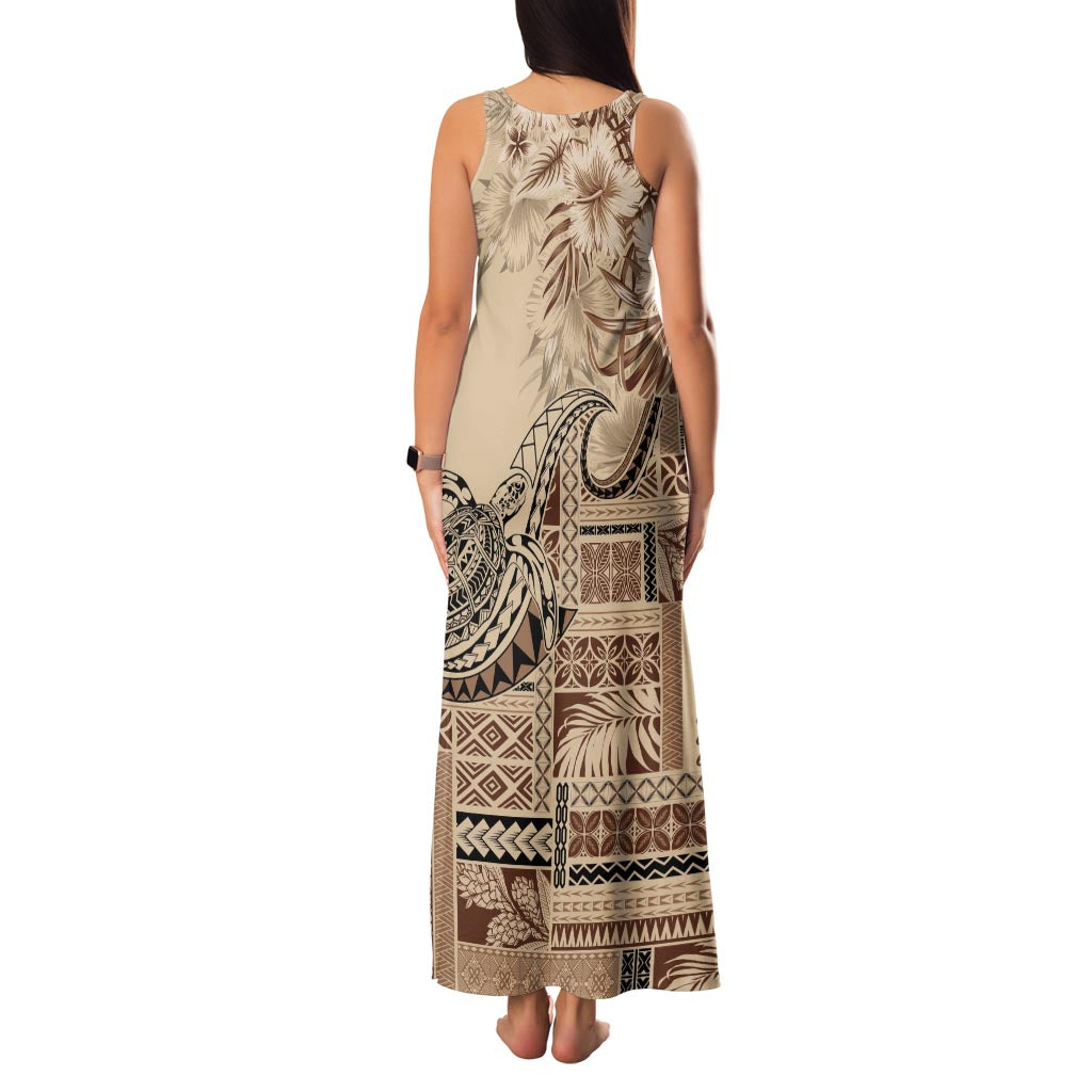 Vaiaso o le Gagana Samoa Family Matching Tank Maxi Dress and Hawaiian Shirt Siapo Motif Beige LT7 - Polynesian Pride