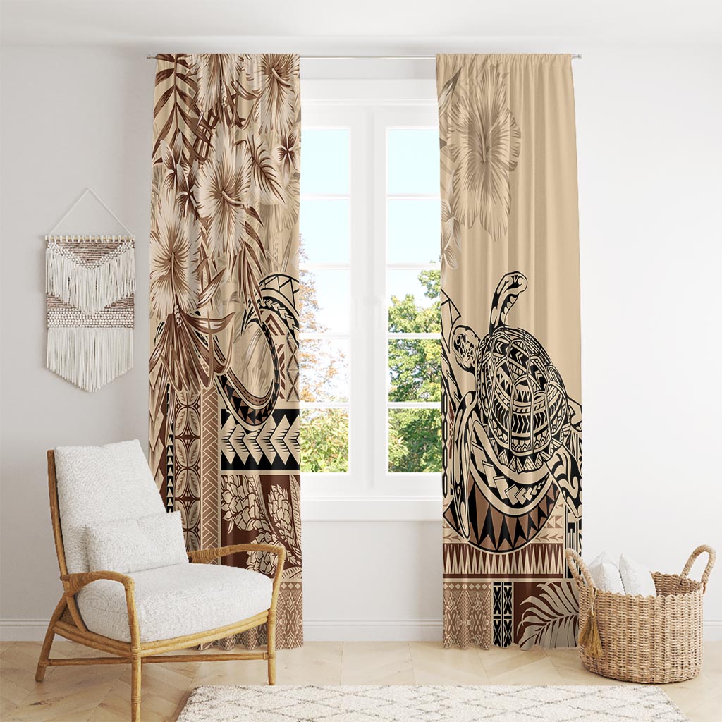 Vaiaso o le Gagana Samoa Window Curtain Siapo Motif Beige