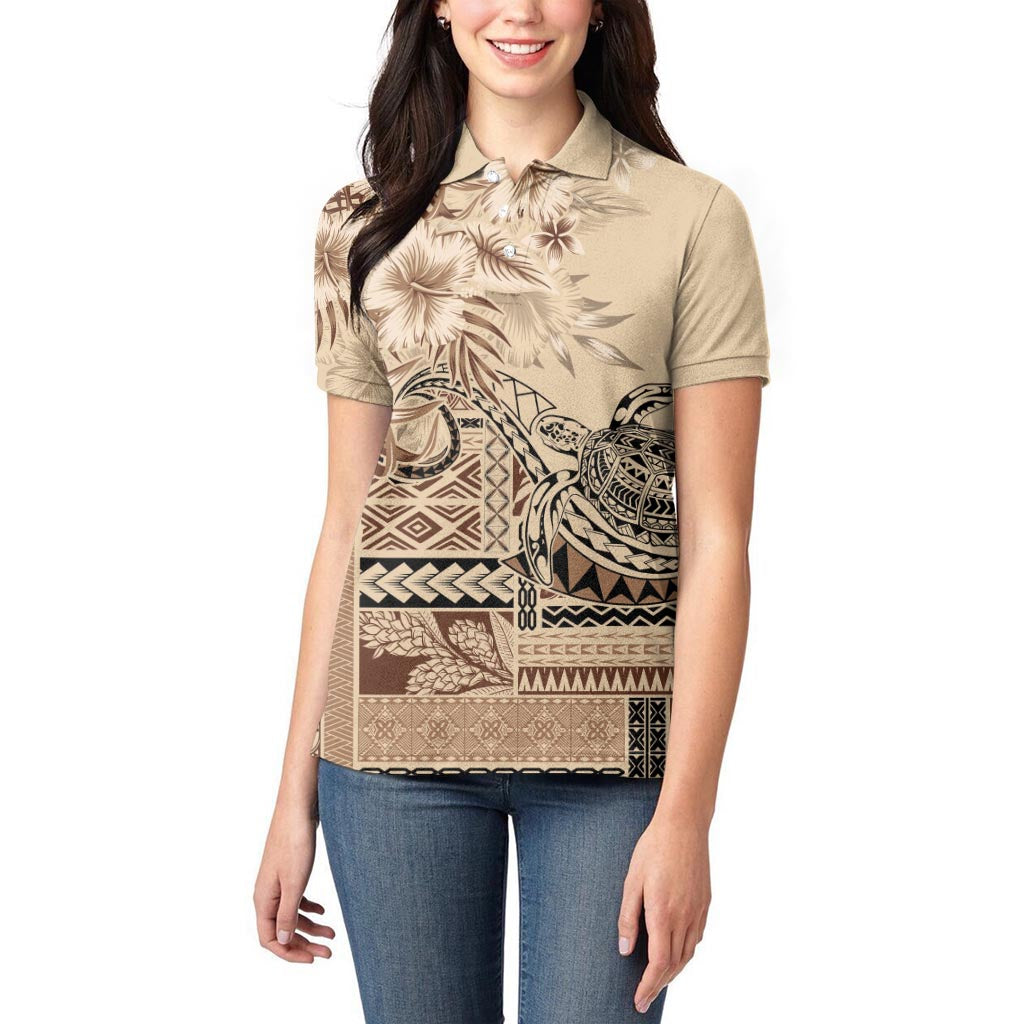 Vaiaso o le Gagana Samoa Women Polo Shirt Siapo Motif Beige