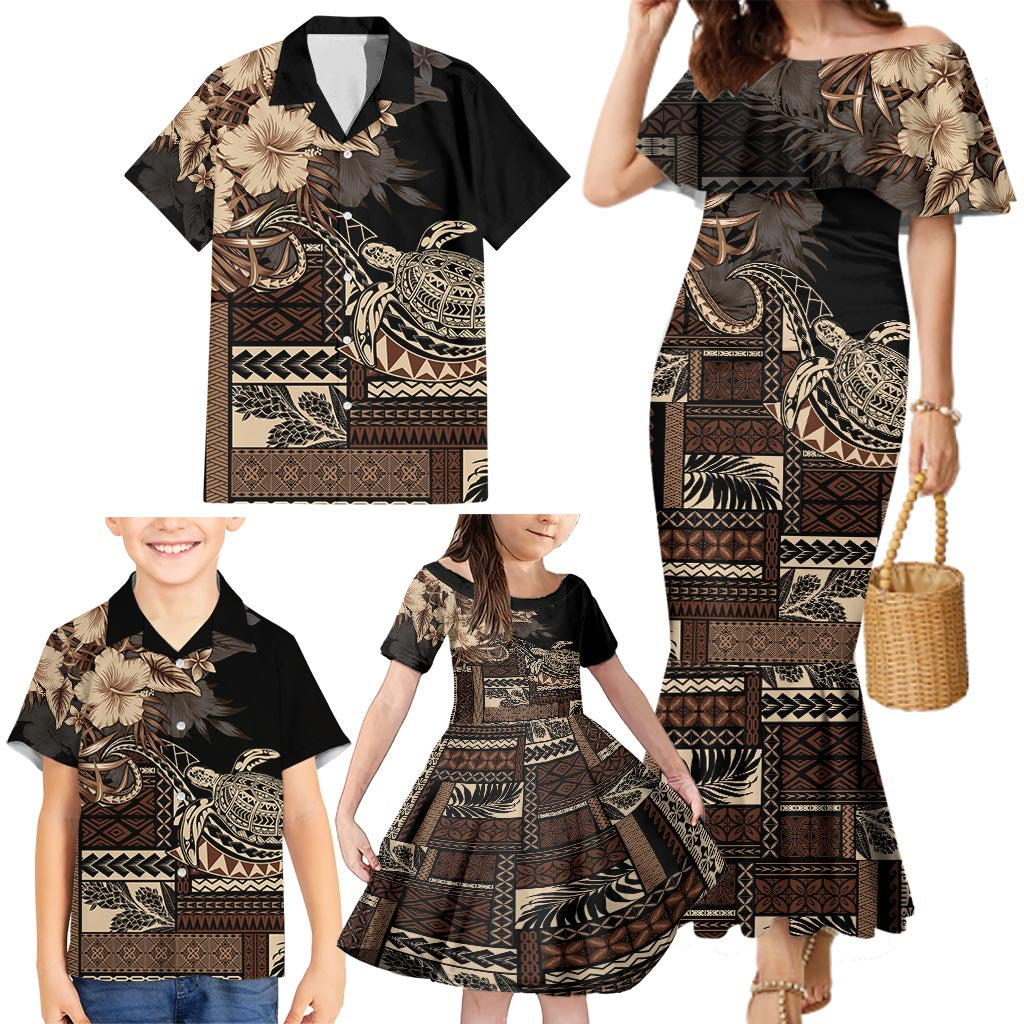 Vaiaso o le Gagana Samoa Family Matching Mermaid Dress and Hawaiian Shirt Siapo Motif Black LT7 - Polynesian Pride