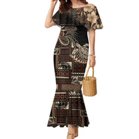 Vaiaso o le Gagana Samoa Family Matching Mermaid Dress and Hawaiian Shirt Siapo Motif Black LT7 Mom's Dress Black - Polynesian Pride