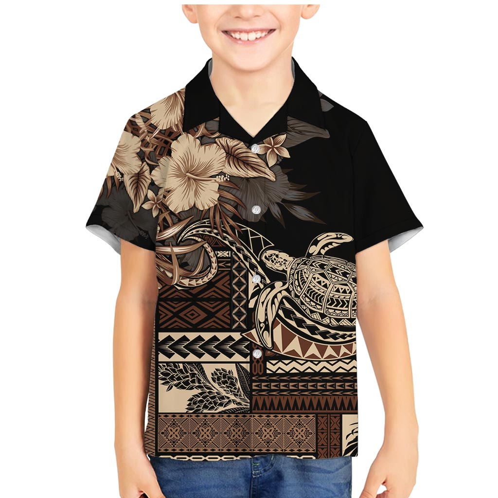 Vaiaso o le Gagana Samoa Family Matching Mermaid Dress and Hawaiian Shirt Siapo Motif Black LT7 Son's Shirt Black - Polynesian Pride