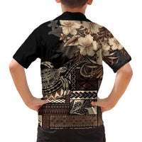 Vaiaso o le Gagana Samoa Family Matching Off Shoulder Maxi Dress and Hawaiian Shirt Siapo Motif Black LT7 - Polynesian Pride