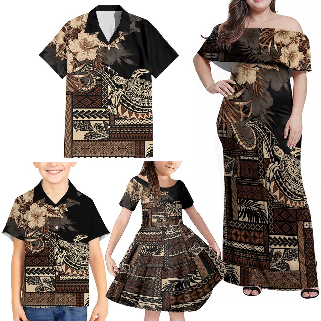 Vaiaso o le Gagana Samoa Family Matching Off Shoulder Maxi Dress and Hawaiian Shirt Siapo Motif Black LT7 - Polynesian Pride