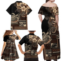 Vaiaso o le Gagana Samoa Family Matching Off Shoulder Maxi Dress and Hawaiian Shirt Siapo Motif Black LT7 - Polynesian Pride