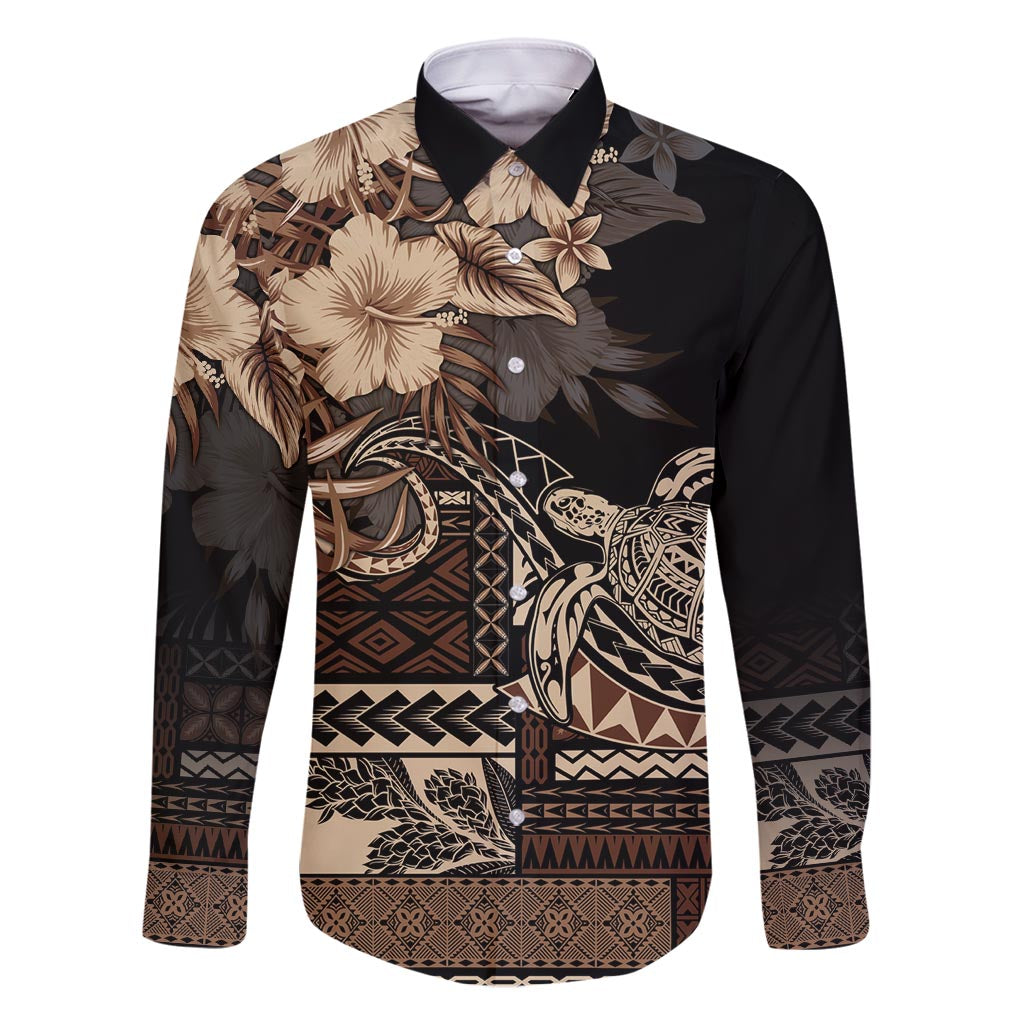 Vaiaso o le Gagana Samoa Family Matching Off Shoulder Maxi Dress and Hawaiian Shirt Siapo Motif Black LT7 Dad's Shirt - Long Sleeve Black - Polynesian Pride
