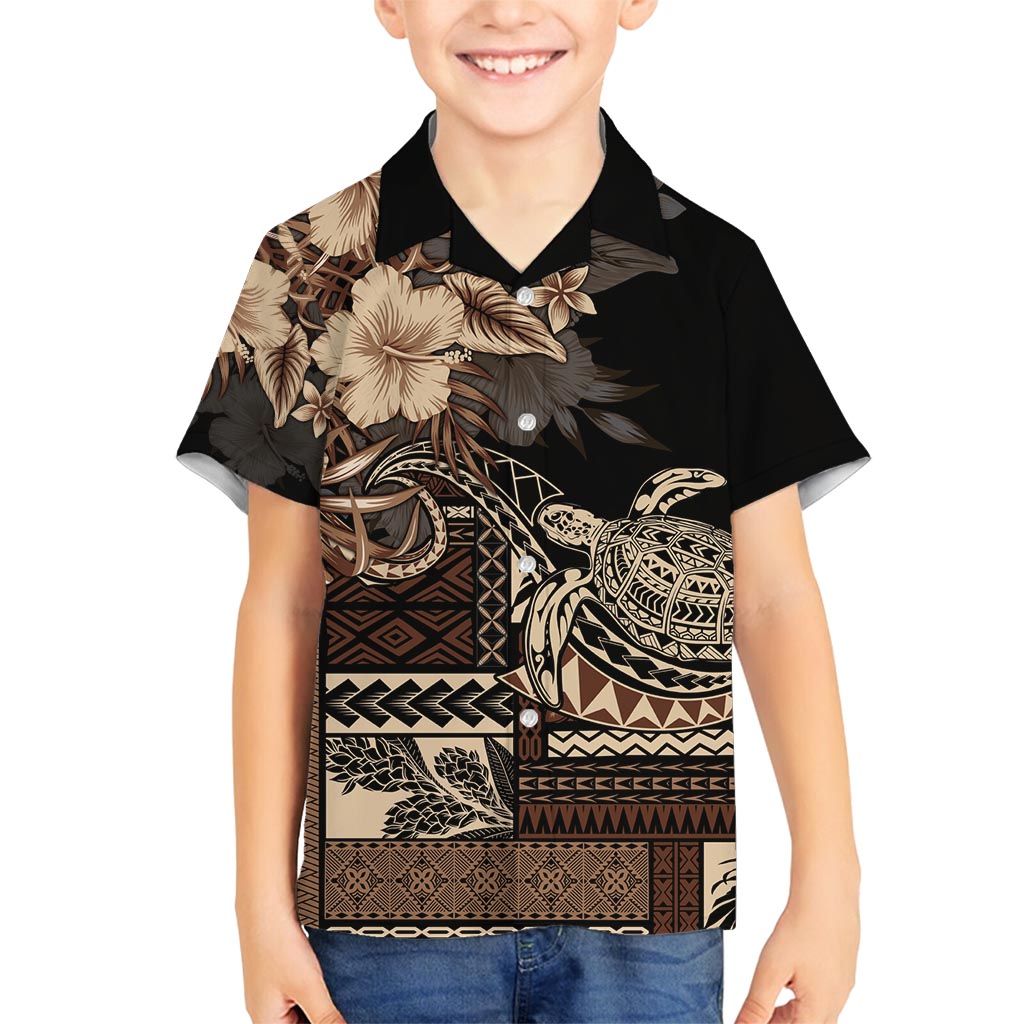 Vaiaso o le Gagana Samoa Family Matching Off Shoulder Maxi Dress and Hawaiian Shirt Siapo Motif Black LT7 Son's Shirt Black - Polynesian Pride
