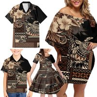 Vaiaso o le Gagana Samoa Family Matching Off Shoulder Short Dress and Hawaiian Shirt Siapo Motif Black LT7 - Polynesian Pride