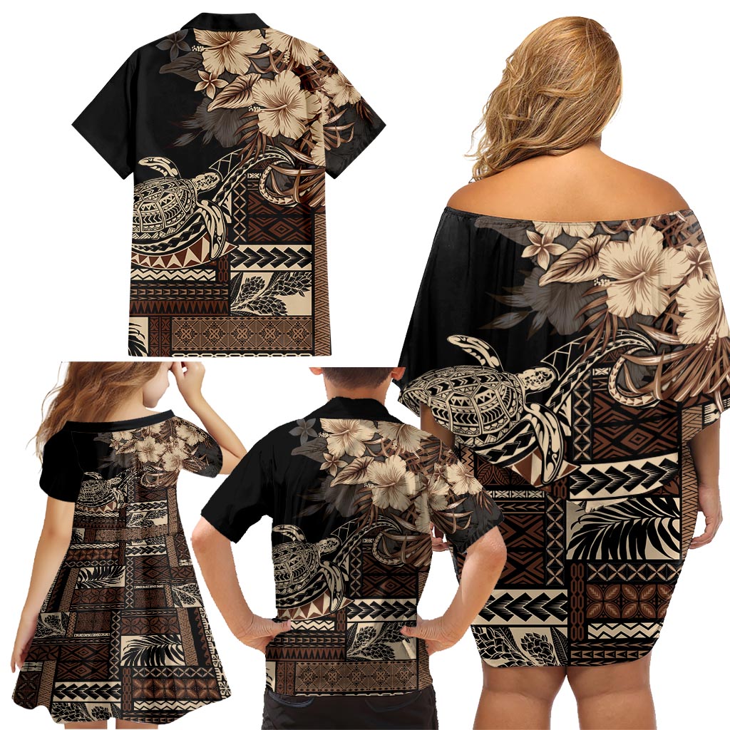 Vaiaso o le Gagana Samoa Family Matching Off Shoulder Short Dress and Hawaiian Shirt Siapo Motif Black LT7 - Polynesian Pride