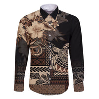 Vaiaso o le Gagana Samoa Family Matching Off Shoulder Short Dress and Hawaiian Shirt Siapo Motif Black LT7 Dad's Shirt - Long Sleeve Black - Polynesian Pride