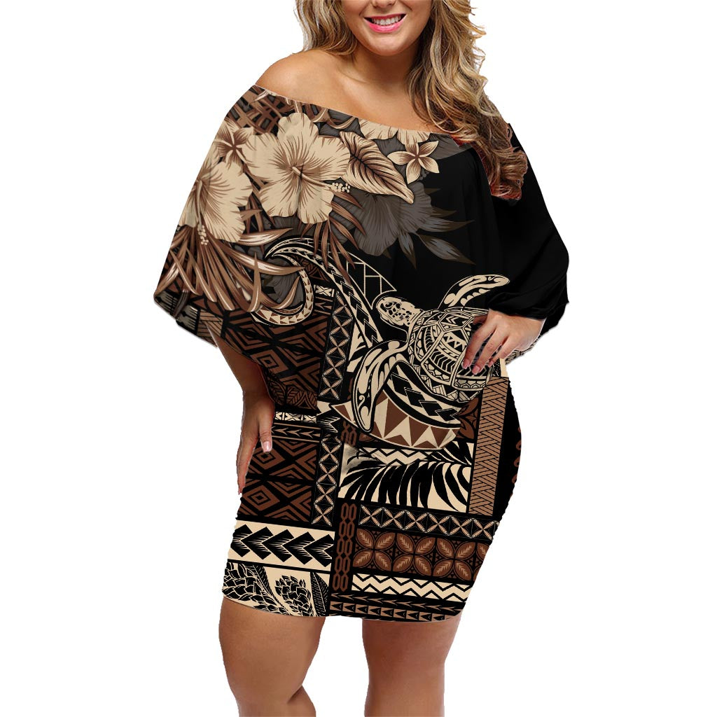 Vaiaso o le Gagana Samoa Family Matching Off Shoulder Short Dress and Hawaiian Shirt Siapo Motif Black LT7 Mom's Dress Black - Polynesian Pride