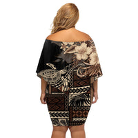 Vaiaso o le Gagana Samoa Family Matching Off Shoulder Short Dress and Hawaiian Shirt Siapo Motif Black LT7 - Polynesian Pride