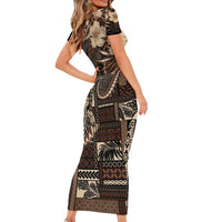 Vaiaso o le Gagana Samoa Family Matching Short Sleeve Bodycon Dress and Hawaiian Shirt Siapo Motif Black LT7 - Polynesian Pride