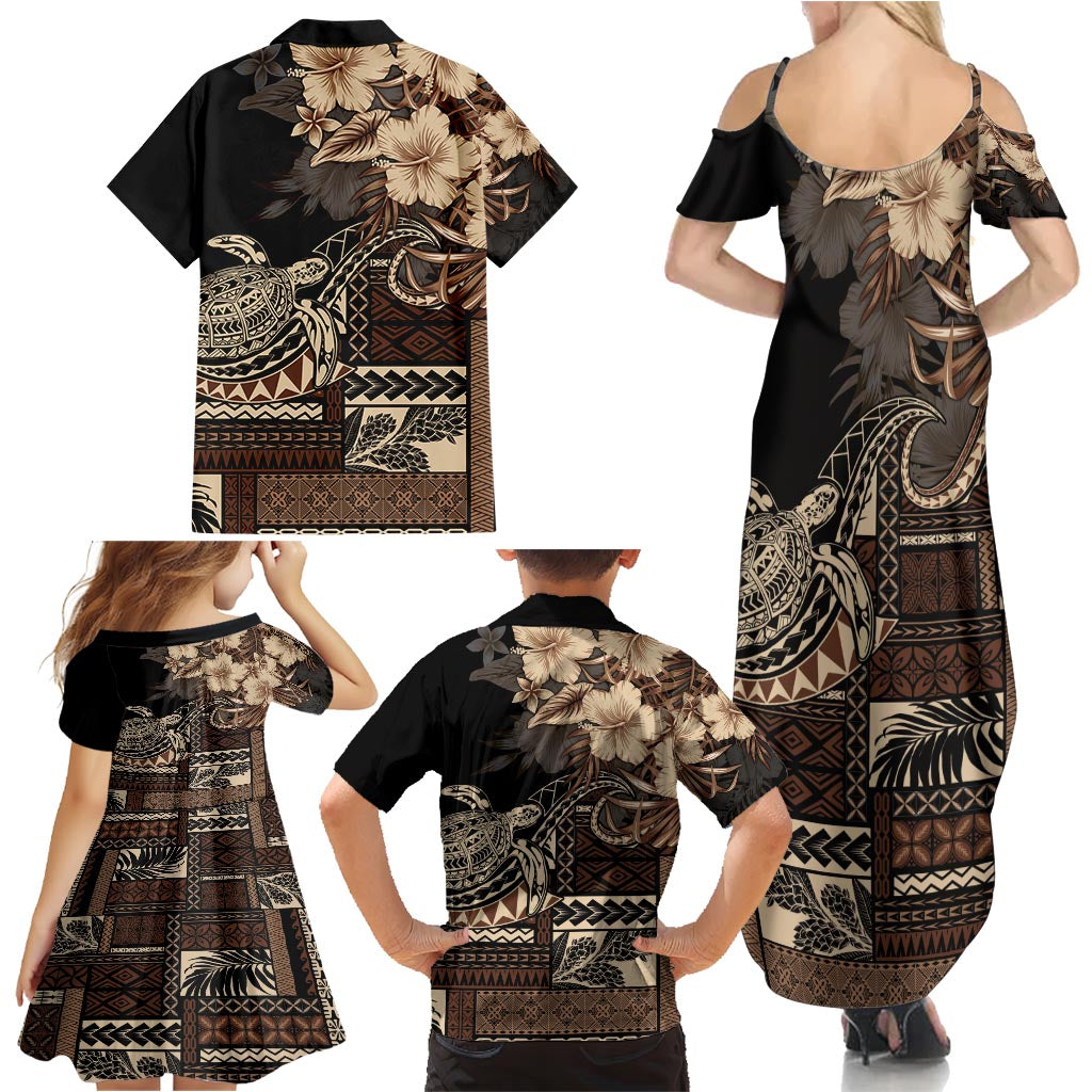 Vaiaso o le Gagana Samoa Family Matching Summer Maxi Dress and Hawaiian Shirt Siapo Motif Black LT7 - Polynesian Pride