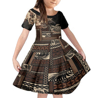 Vaiaso o le Gagana Samoa Family Matching Tank Maxi Dress and Hawaiian Shirt Siapo Motif Black LT7 Daughter's Dress Black - Polynesian Pride