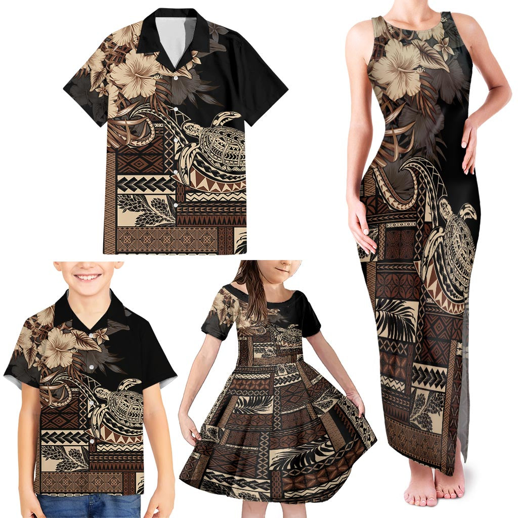 Vaiaso o le Gagana Samoa Family Matching Tank Maxi Dress and Hawaiian Shirt Siapo Motif Black LT7 - Polynesian Pride