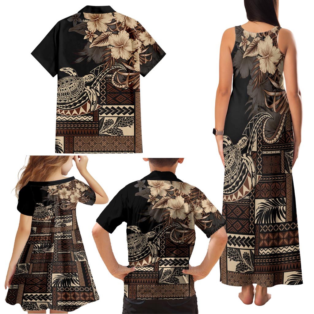 Vaiaso o le Gagana Samoa Family Matching Tank Maxi Dress and Hawaiian Shirt Siapo Motif Black LT7 - Polynesian Pride