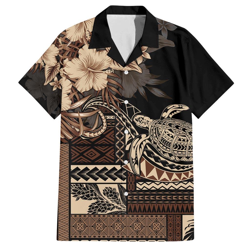 Vaiaso o le Gagana Samoa Family Matching Tank Maxi Dress and Hawaiian Shirt Siapo Motif Black LT7 Dad's Shirt - Short Sleeve Black - Polynesian Pride