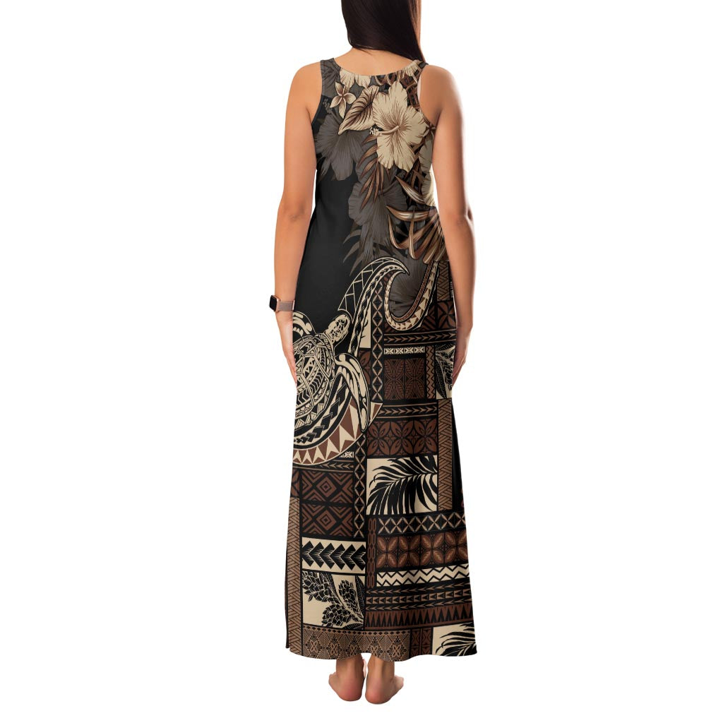 Vaiaso o le Gagana Samoa Family Matching Tank Maxi Dress and Hawaiian Shirt Siapo Motif Black LT7 - Polynesian Pride