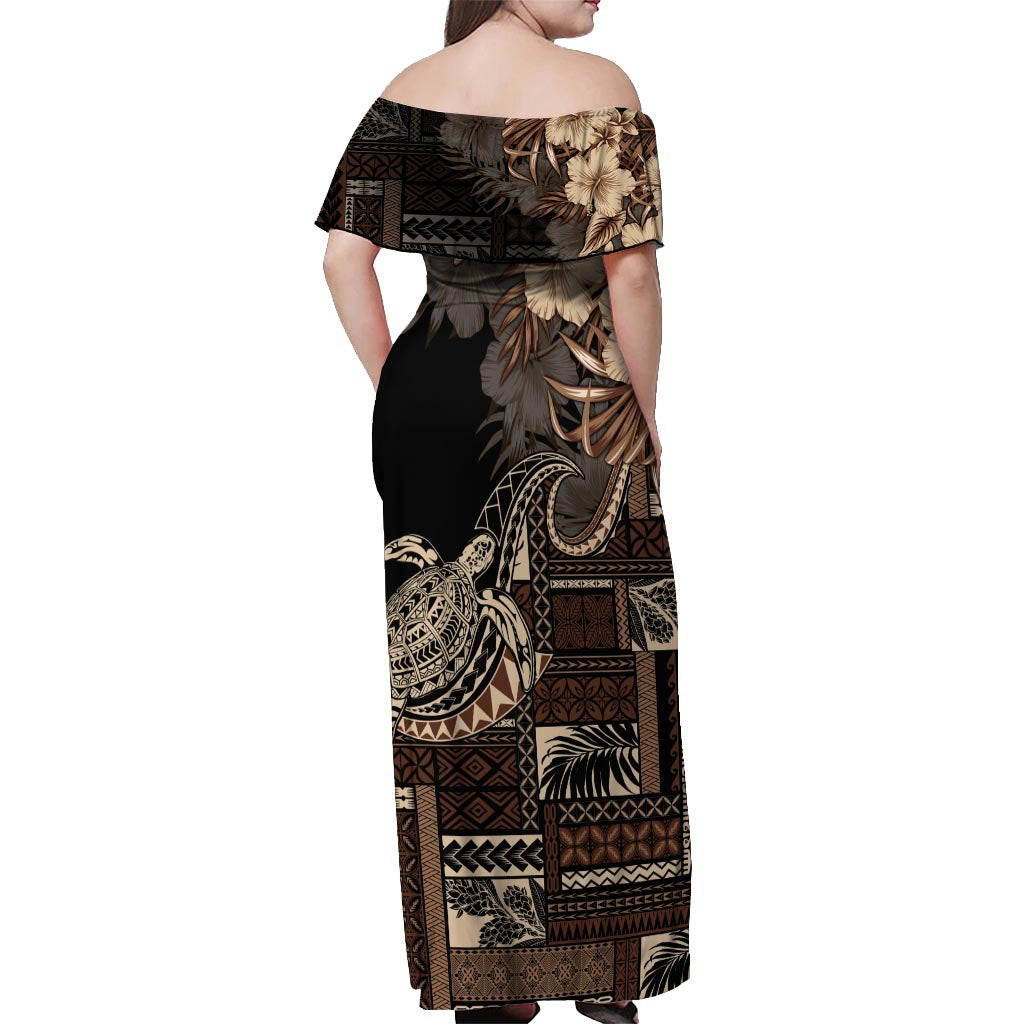 Vaiaso o le Gagana Samoa Off Shoulder Maxi Dress Siapo Motif Black LT7 - Polynesian Pride