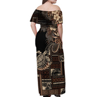 Vaiaso o le Gagana Samoa Off Shoulder Maxi Dress Siapo Motif Black LT7 - Polynesian Pride