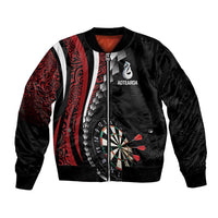 Personalized New Zealand Darts Bomber Jacket Kowhaiwhai Whero Koiri - Manaia LT7 Unisex Red - Polynesian Pride