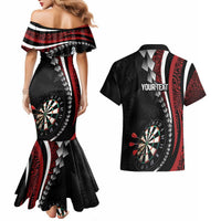 Personalized New Zealand Darts Couples Matching Mermaid Dress and Hawaiian Shirt Kowhaiwhai Whero Koiri - Manaia LT7 - Polynesian Pride