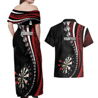 Personalized New Zealand Darts Couples Matching Off Shoulder Maxi Dress and Hawaiian Shirt Kowhaiwhai Whero Koiri - Manaia LT7 - Polynesian Pride