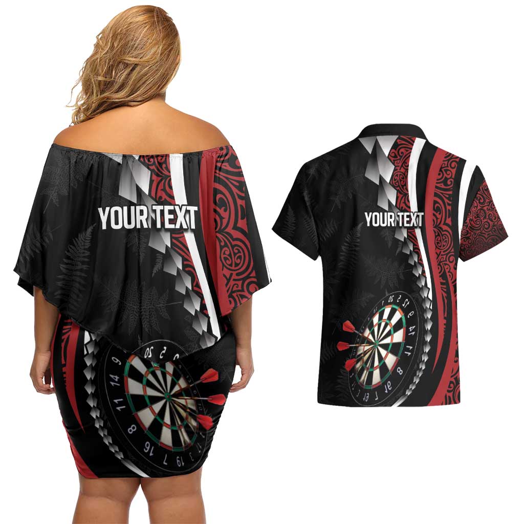 Personalized New Zealand Darts Couples Matching Off Shoulder Short Dress and Hawaiian Shirt Kowhaiwhai Whero Koiri - Manaia LT7 - Polynesian Pride
