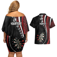 Personalized New Zealand Darts Couples Matching Off Shoulder Short Dress and Hawaiian Shirt Kowhaiwhai Whero Koiri - Manaia LT7 - Polynesian Pride