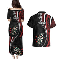 Personalized New Zealand Darts Couples Matching Puletasi and Hawaiian Shirt Kowhaiwhai Whero Koiri - Manaia LT7 - Polynesian Pride
