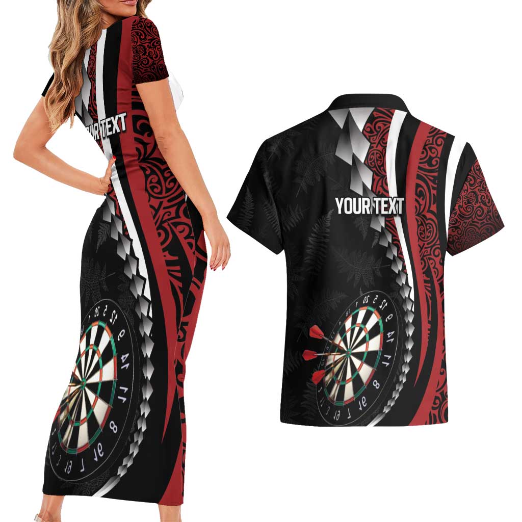 Personalized New Zealand Darts Couples Matching Short Sleeve Bodycon Dress and Hawaiian Shirt Kowhaiwhai Whero Koiri - Manaia LT7 - Polynesian Pride