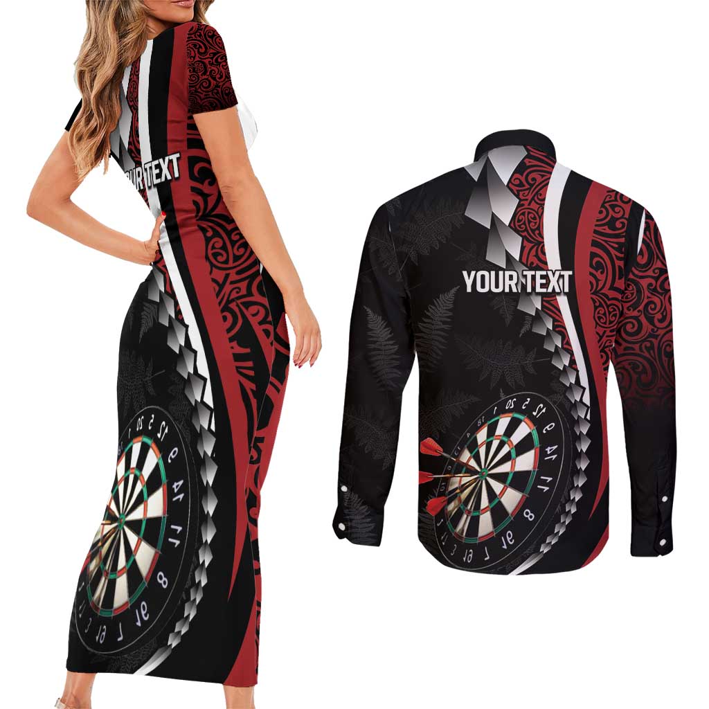 Personalized New Zealand Darts Couples Matching Short Sleeve Bodycon Dress and Long Sleeve Button Shirt Kowhaiwhai Whero Koiri - Manaia LT7 - Polynesian Pride