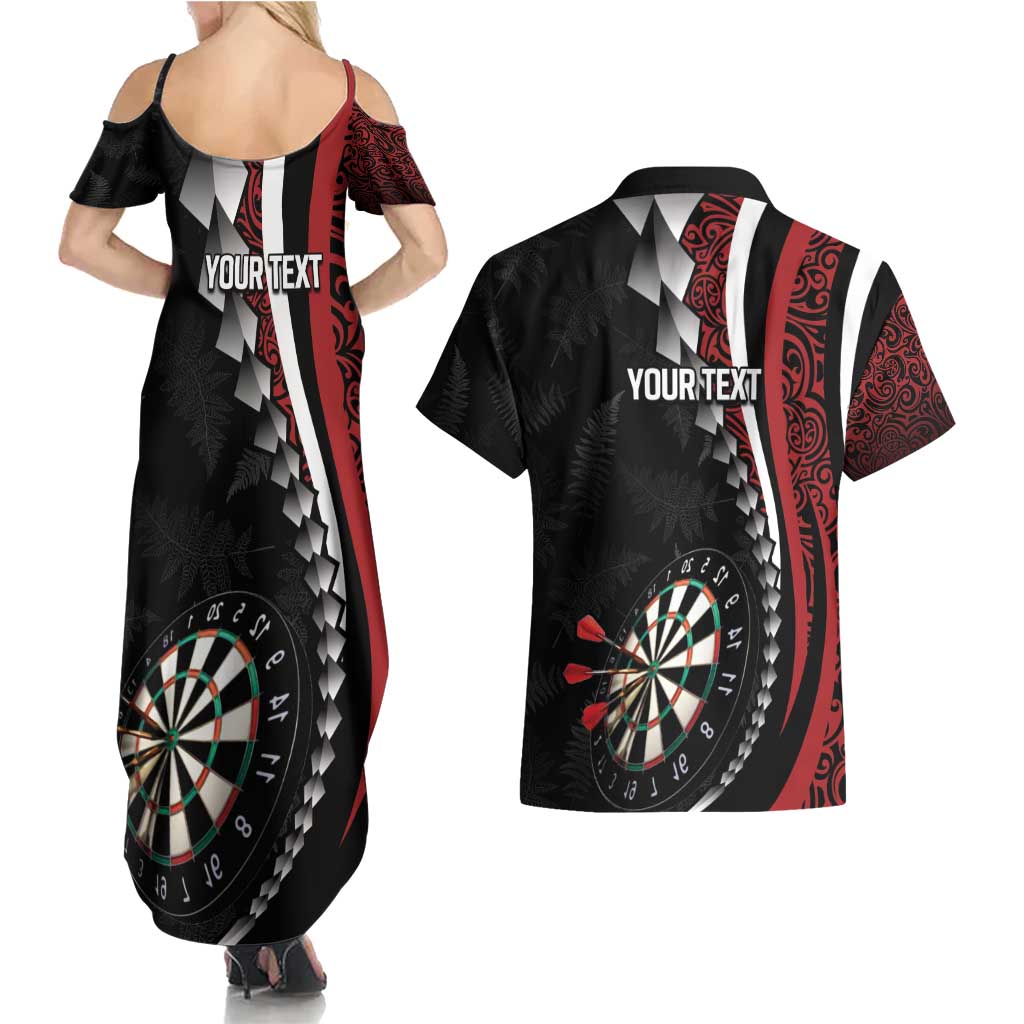 Personalized New Zealand Darts Couples Matching Summer Maxi Dress and Hawaiian Shirt Kowhaiwhai Whero Koiri - Manaia LT7 - Polynesian Pride