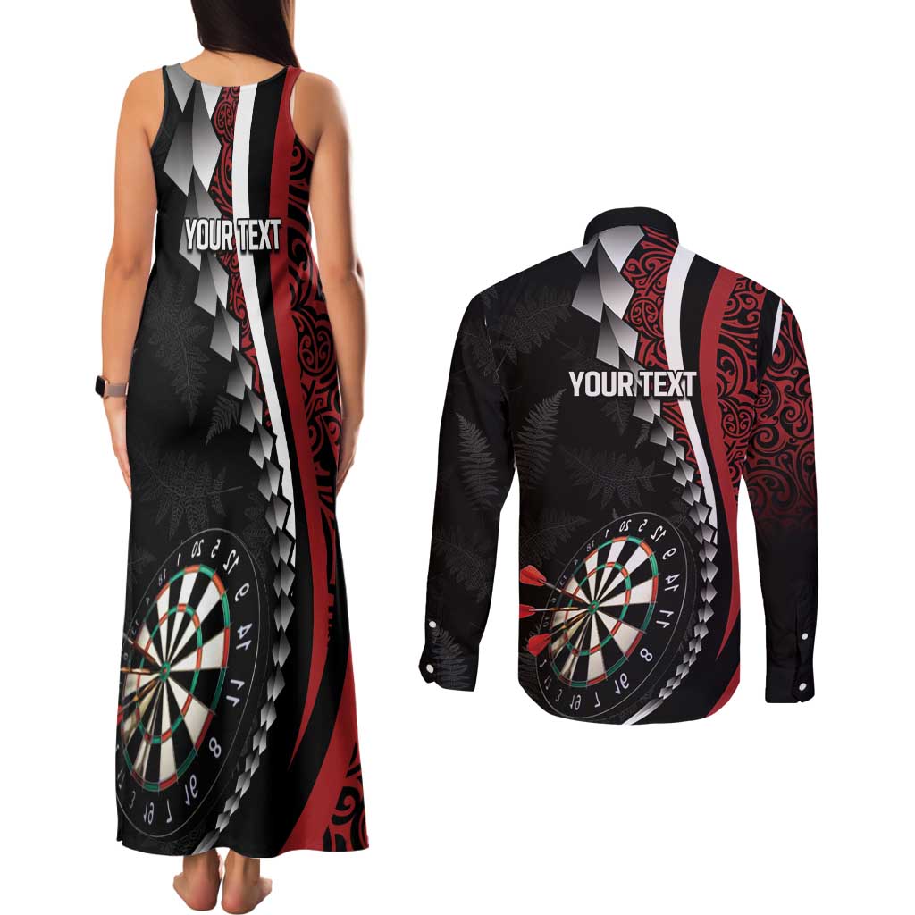 Personalized New Zealand Darts Couples Matching Tank Maxi Dress and Long Sleeve Button Shirt Kowhaiwhai Whero Koiri - Manaia LT7 - Polynesian Pride