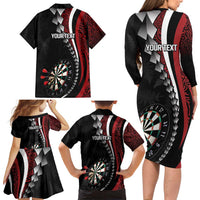 Personalized New Zealand Darts Family Matching Long Sleeve Bodycon Dress and Hawaiian Shirt Kowhaiwhai Whero Koiri - Manaia LT7 - Polynesian Pride