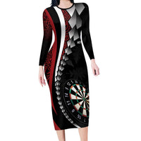 Personalized New Zealand Darts Family Matching Long Sleeve Bodycon Dress and Hawaiian Shirt Kowhaiwhai Whero Koiri - Manaia LT7 Mom's Dress Red - Polynesian Pride