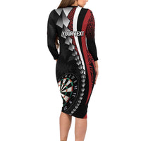 Personalized New Zealand Darts Family Matching Long Sleeve Bodycon Dress and Hawaiian Shirt Kowhaiwhai Whero Koiri - Manaia LT7 - Polynesian Pride