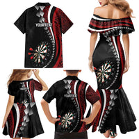 Personalized New Zealand Darts Family Matching Mermaid Dress and Hawaiian Shirt Kowhaiwhai Whero Koiri - Manaia LT7 - Polynesian Pride