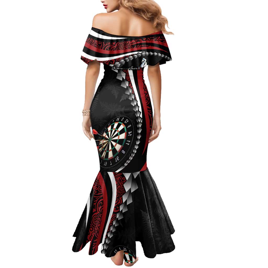 Personalized New Zealand Darts Family Matching Mermaid Dress and Hawaiian Shirt Kowhaiwhai Whero Koiri - Manaia LT7 - Polynesian Pride