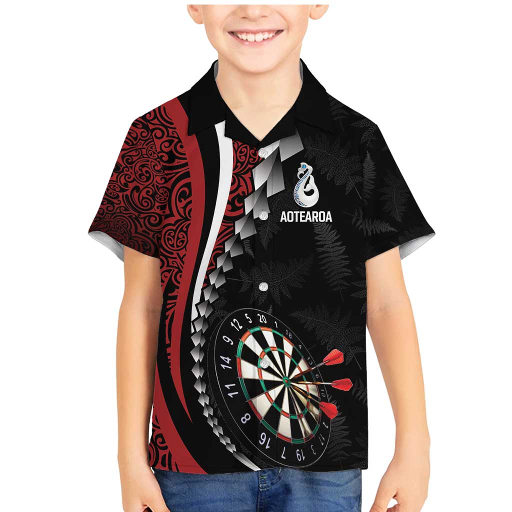 Personalized New Zealand Darts Family Matching Mermaid Dress and Hawaiian Shirt Kowhaiwhai Whero Koiri - Manaia LT7 Son's Shirt Red - Polynesian Pride