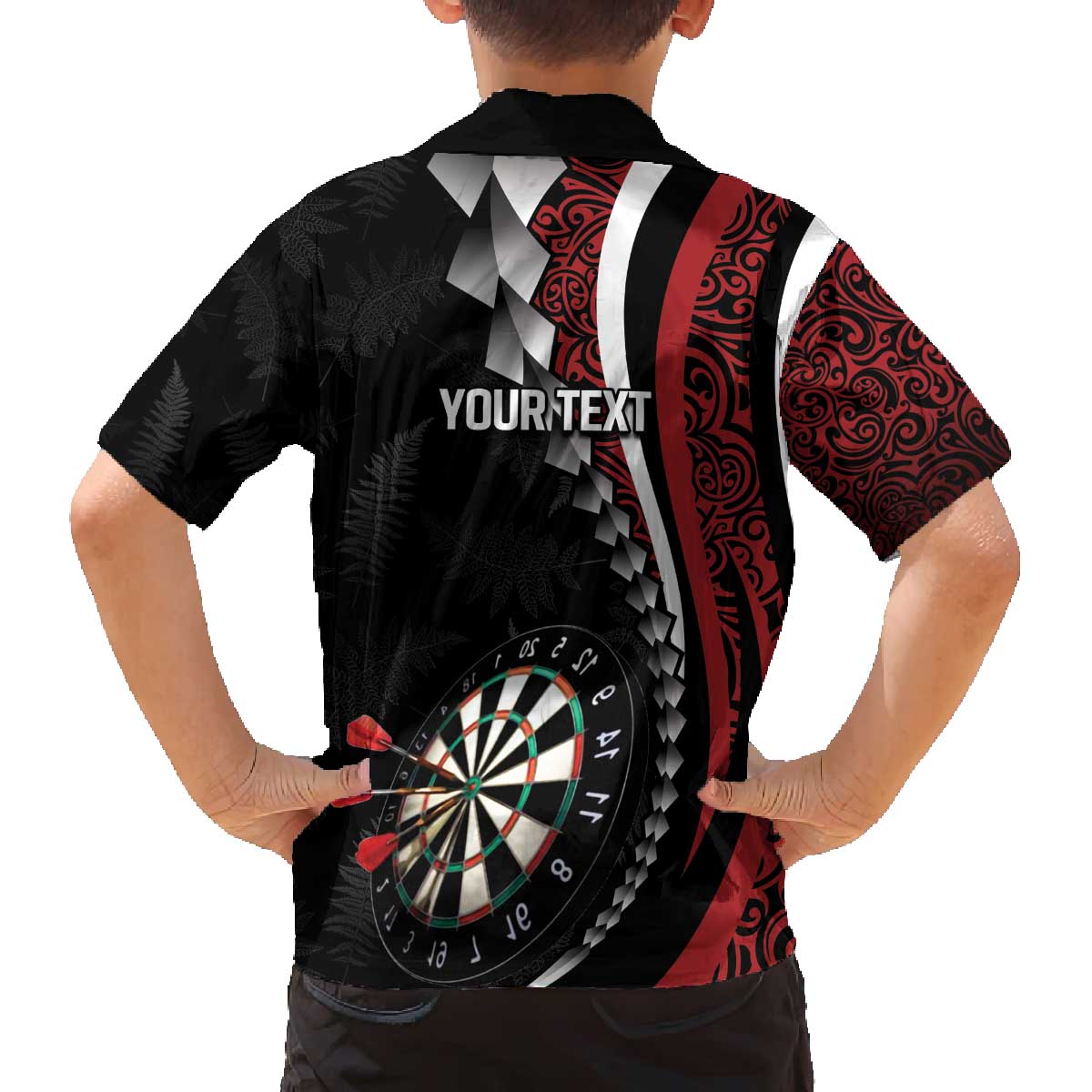 Personalized New Zealand Darts Family Matching Off The Shoulder Long Sleeve Dress and Hawaiian Shirt Kowhaiwhai Whero Koiri - Manaia LT7 - Polynesian Pride